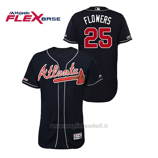 Maglia Baseball Uomo Atlanta Braves Tyler Flowers 150th Aniversario Patch Autentico Flex Base Blu